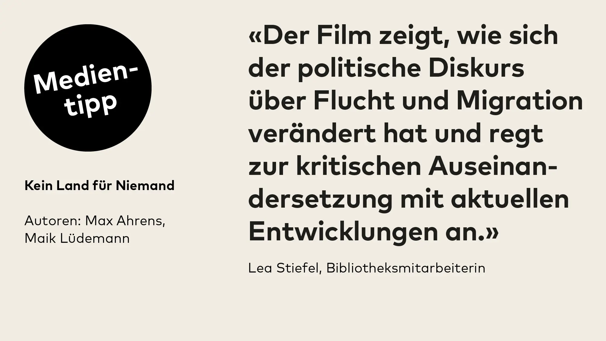 Ein aktueller Medientipp mit Zitat, Zitatgeber:in und Quelle.