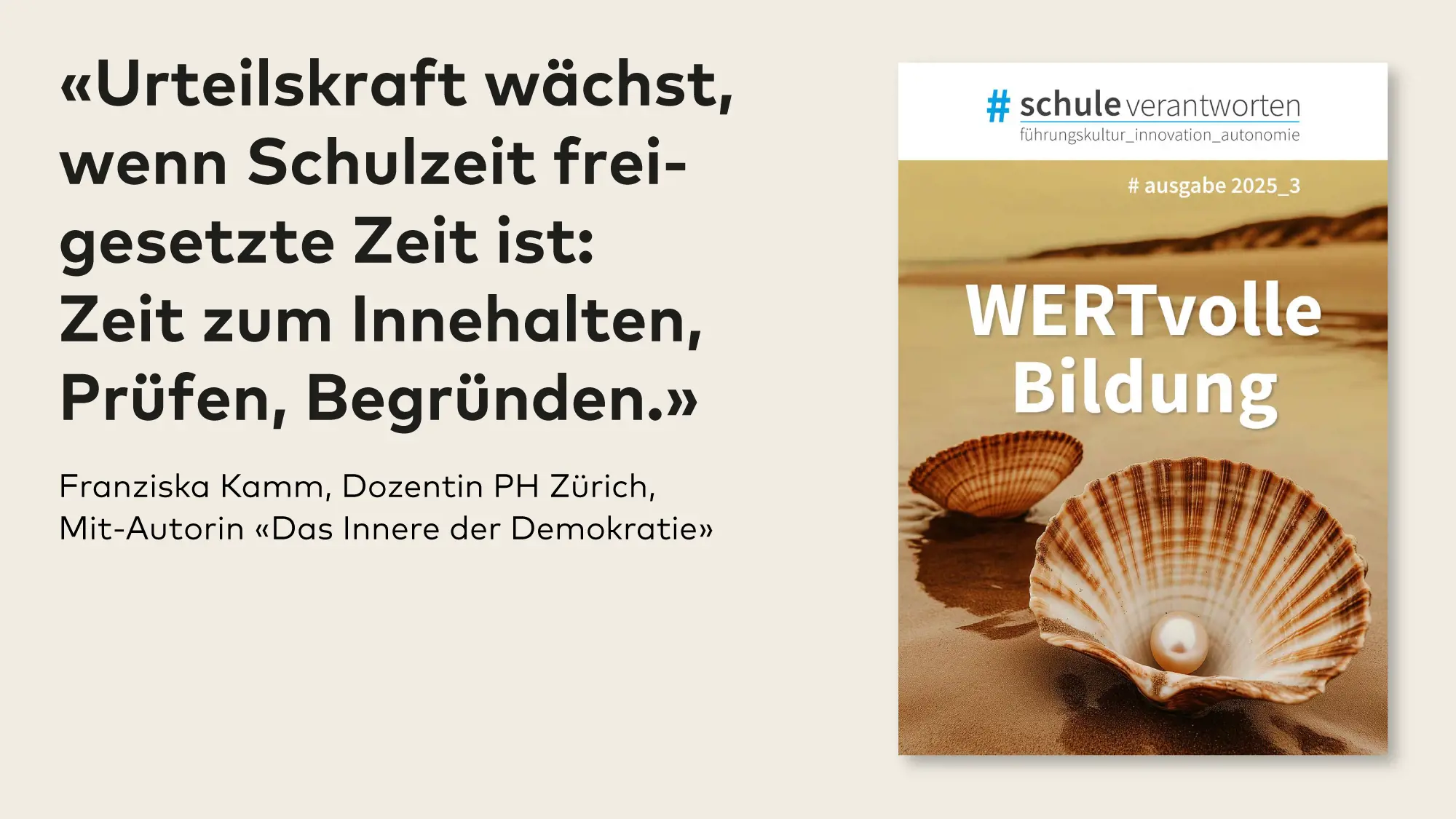 Das Bild zeigt zwei Jakobsmuschelschalen, eine angeschnitten im Vordergrund, die zweite im Hintergrund. Im Bild ist der Schriftzug WERTvolle Bildung enthalten.